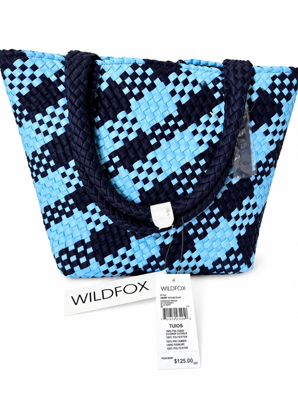 Wildfox Blue & Navy Woven Tote Bag NWT Beach Travel Carryall